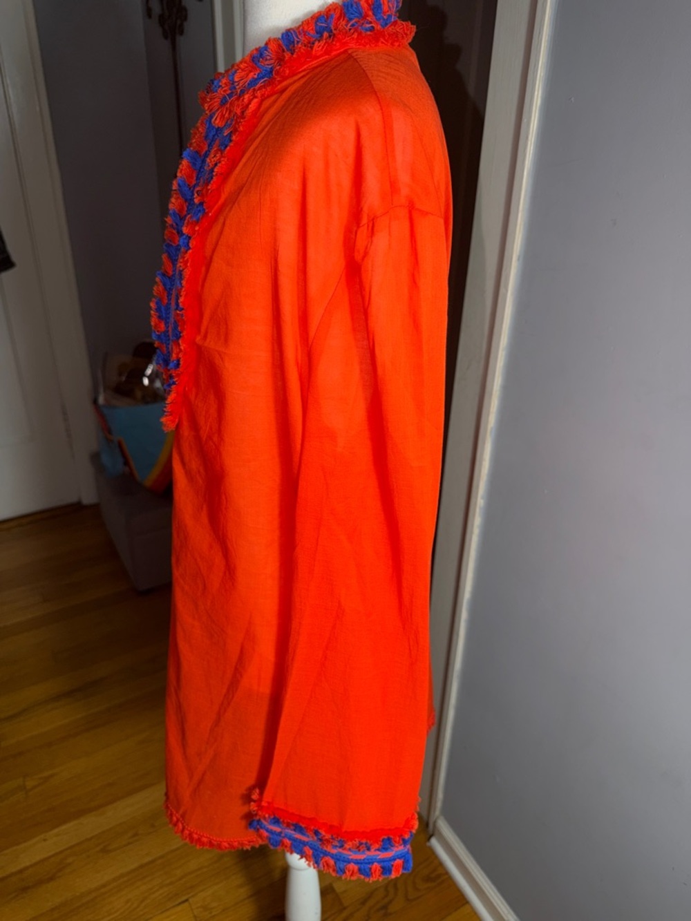 Tory Burch Orange Tunic with Blue Crochet Trim - Picture 5 of 11